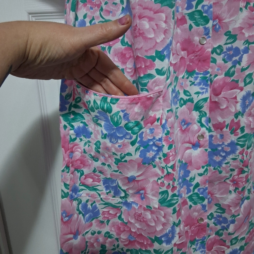 Vintage Nightgown Carriage Court Pink Floral Cotton Blend House Coat House Dress - Picture 10 of 15